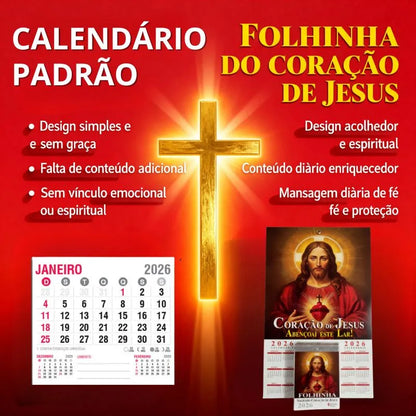 Calendário - Folhinha Sagrado Coração De Jesus 2026 Com Bloco Diário de Oração e Reflexões